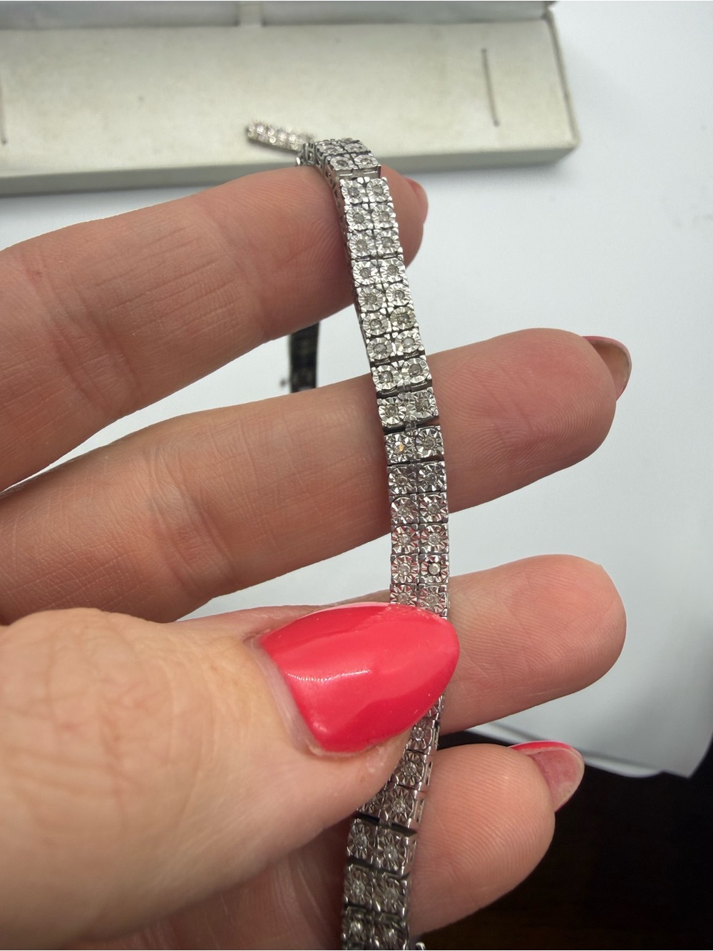 Natural Diamond and Silver Tennis Bracelet